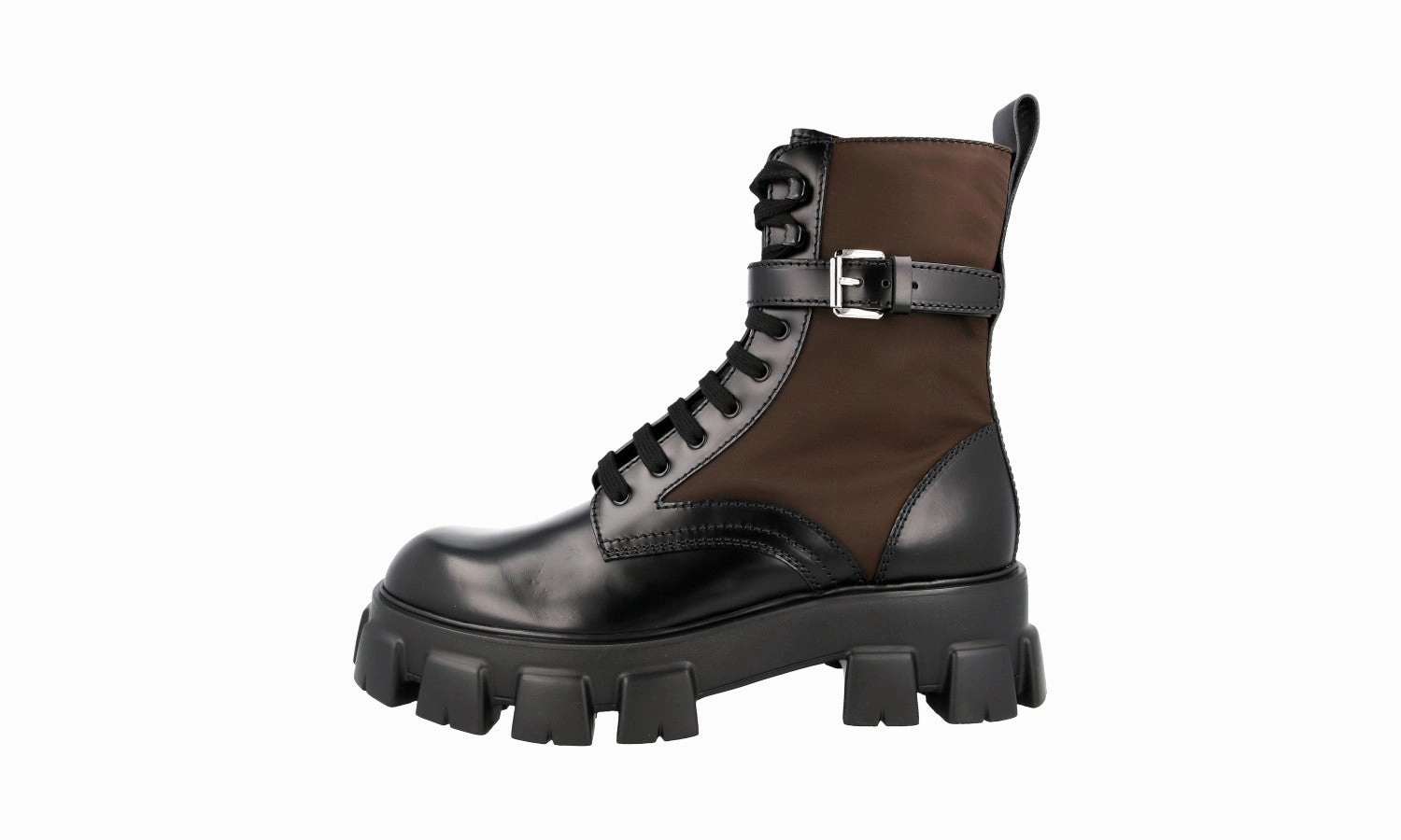 Prada Men's Black Leather Monolith Boots 2UE007 Brunt Steel Toe Boots