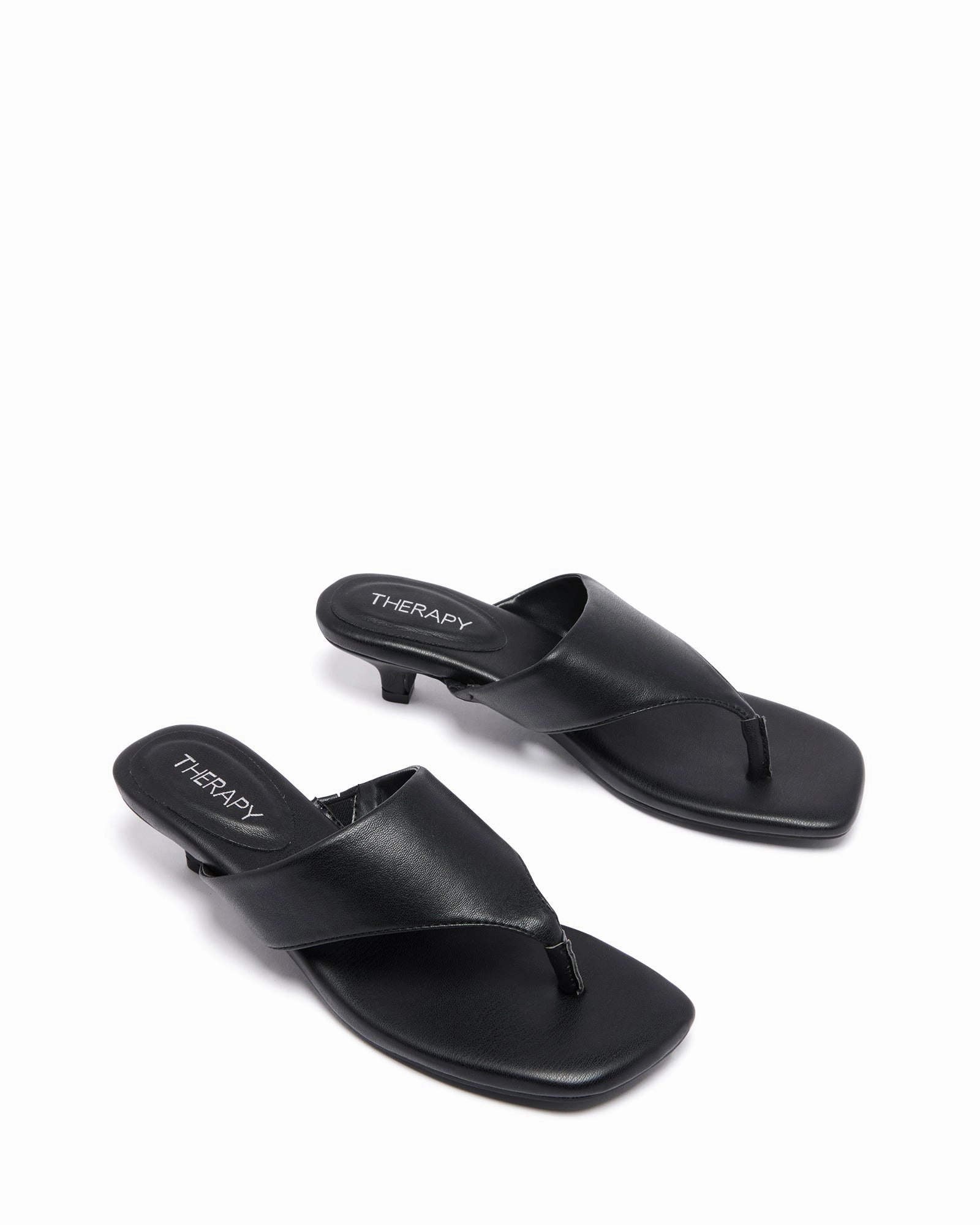 Hailey Thong Heel Black Leather Knee Boots With Block Heel