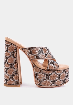 sinful high platform patterned diamante slides Dress Sandals Flats