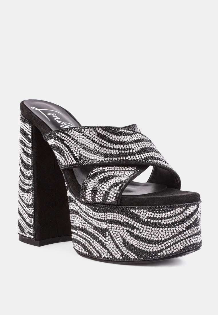 Sandals Shoe Dept sinful high platform patterned diamante slides