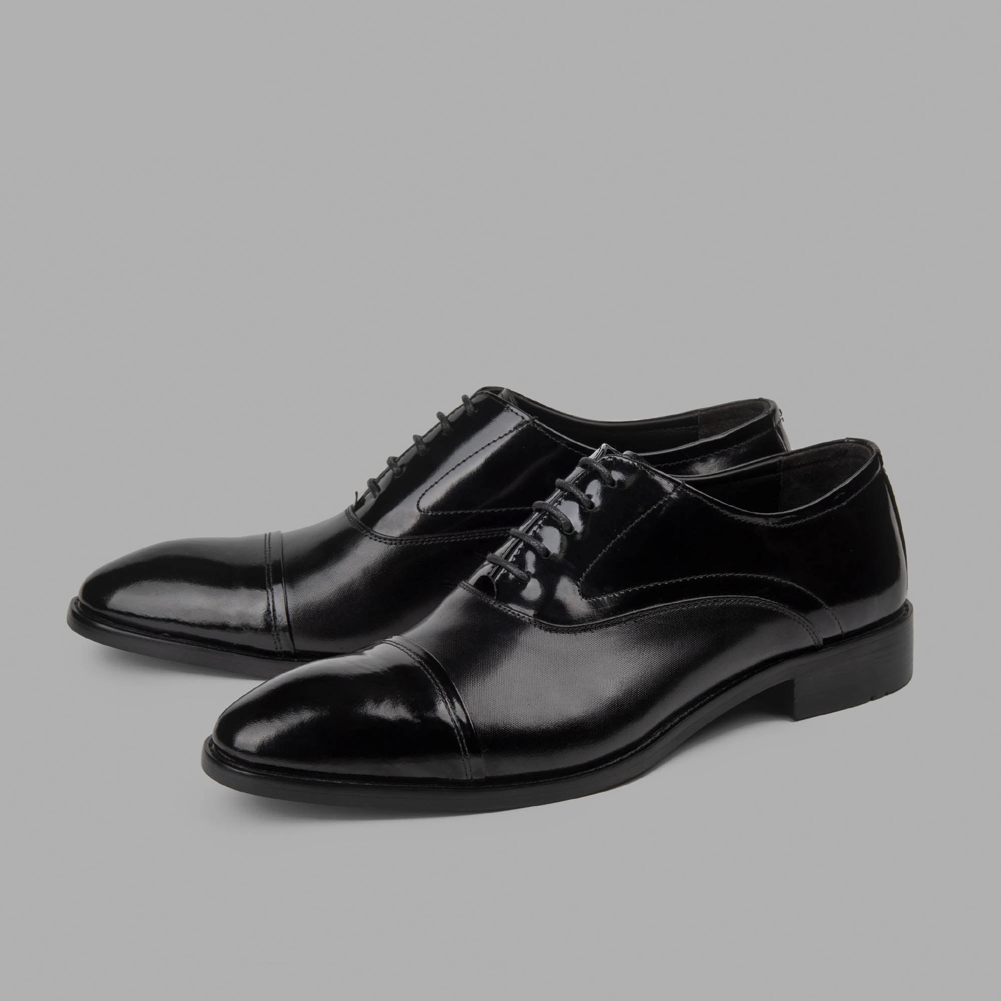 Mountain Derby Shoes BRIO Genuine Leather Derby Cap Toe Glossy Shoes  Black