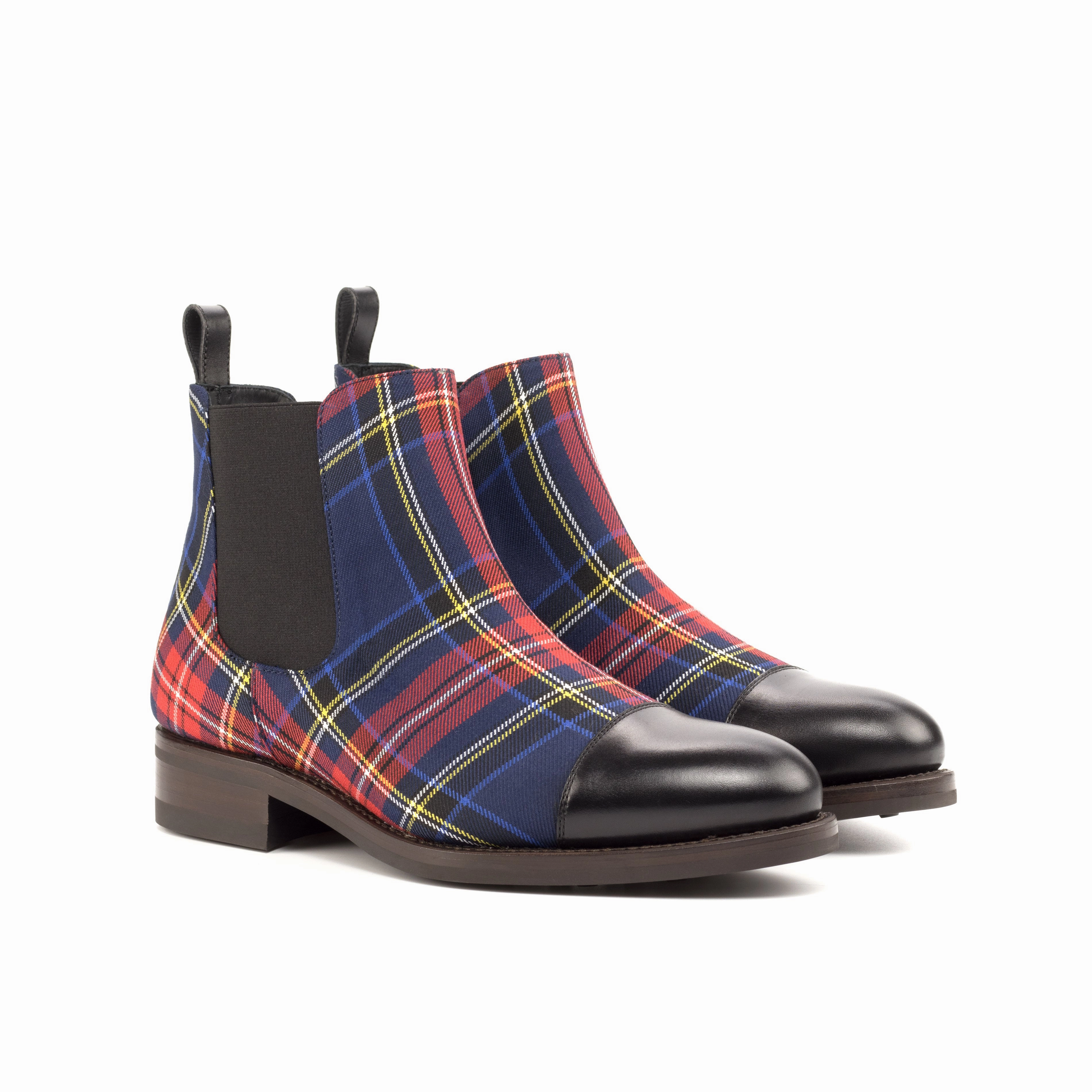 Crevo Chelsea Boots Black Calf & Tartan Chelsea Boots