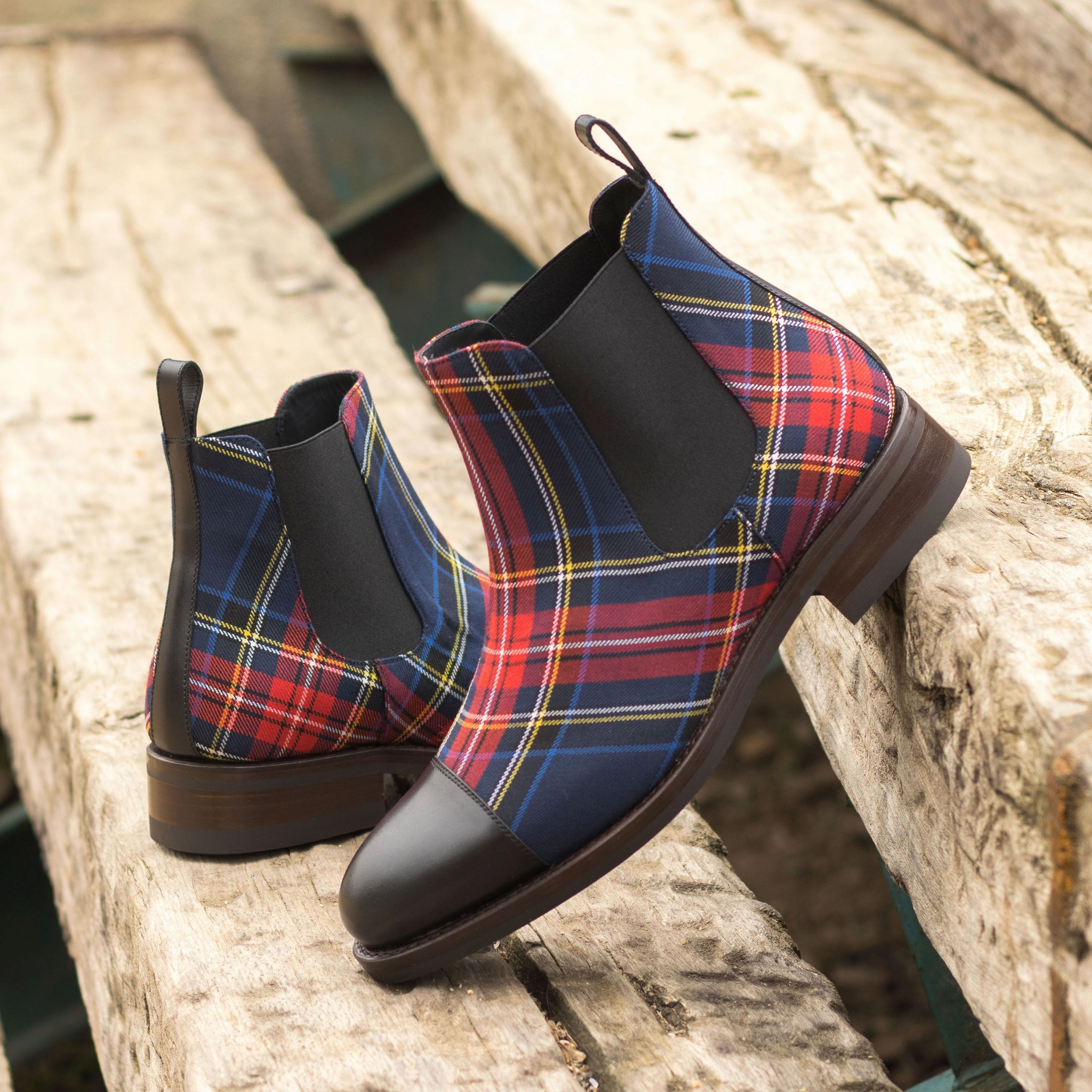 Kara Chelsea Boots Black Calf & Tartan Chelsea Boots