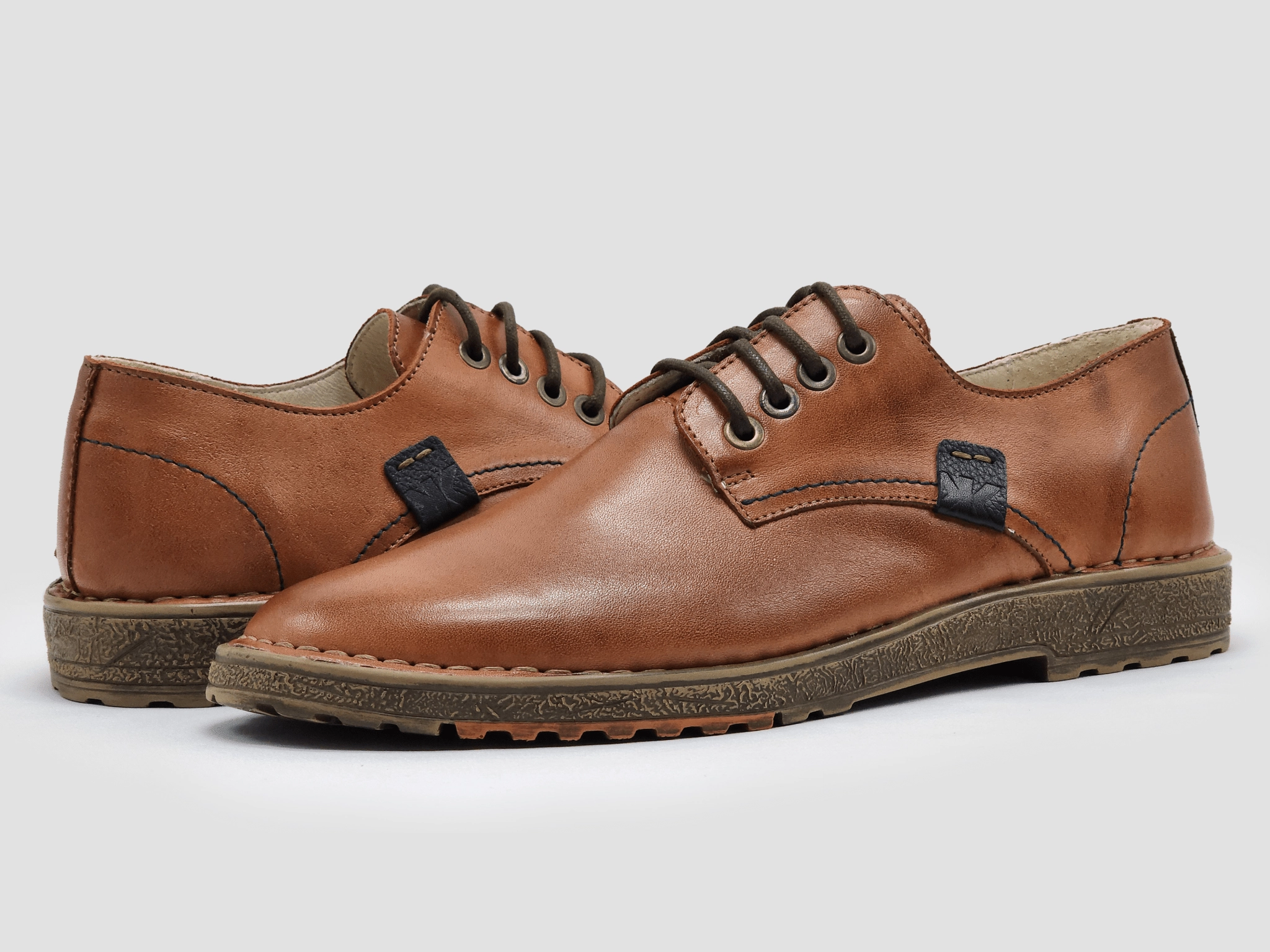 Men's Derby Leather Dress Shoes - Brown Shoes That Lace Up By Themselves