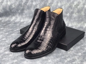 Crocodile Shoes Genuine Skin Crocodile Leather Chelsea Ankle Boots Ryleigh Waterproof Chelsea Boots
