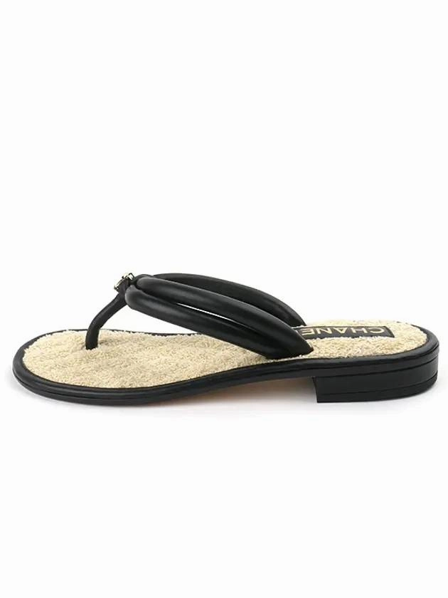 CC Logo Double String Flip Flops Black Chanel Rancourt Slippers