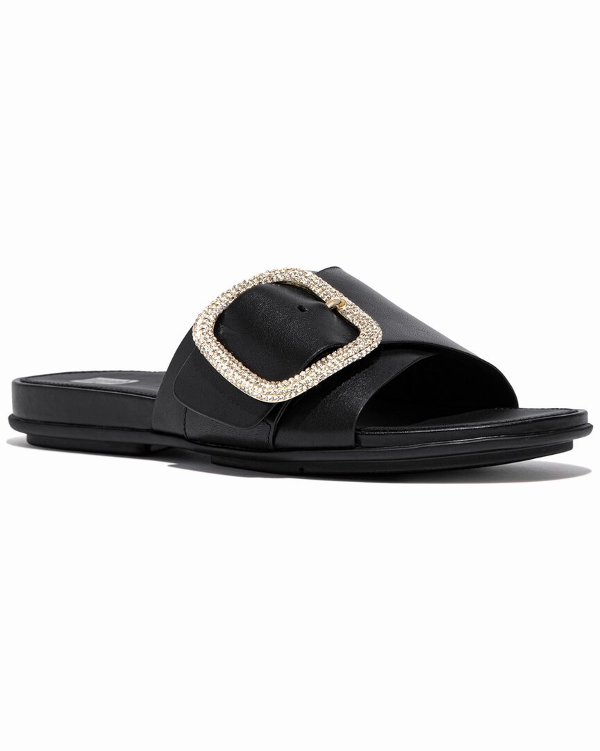 FitFlop Gracie Leather Slide Fluffy Shoes Slippers