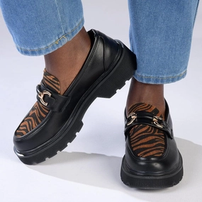 Madison Eloise Chunky Sole Slip Brogue - Black/Tiger Josephine Brogues