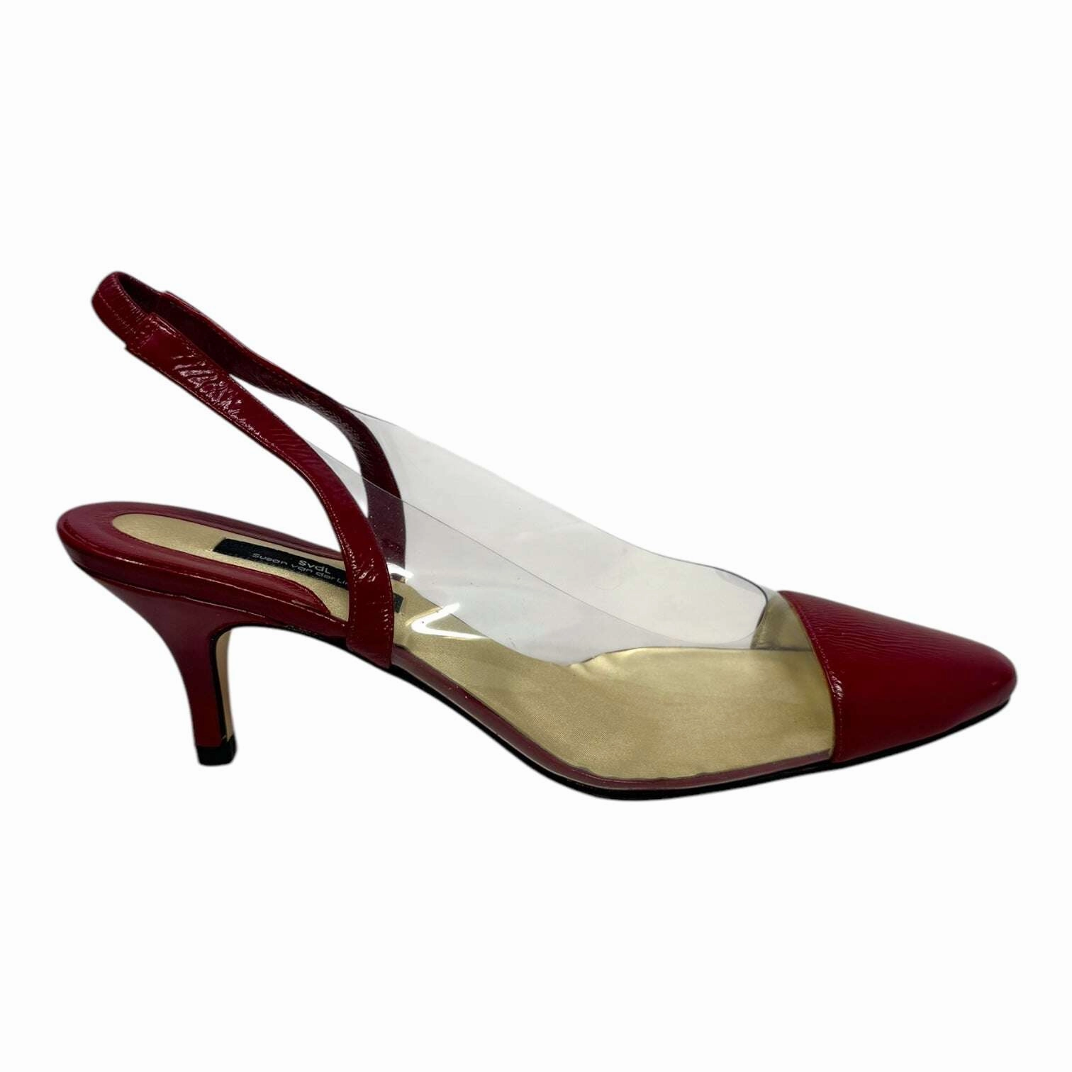 2 Strap High Heels Agata Patent Cap Toe Slingback Shoes Heels Kitten By Susan van der Linde In Rose Gold, Size: 8.5