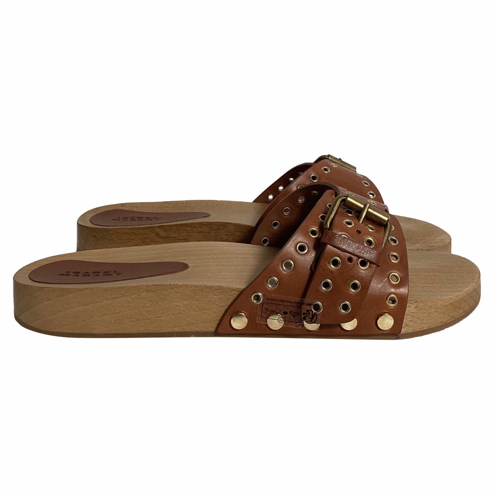 University Slippers Isabel Marant Jaso Embellished Slides in Brown Leather