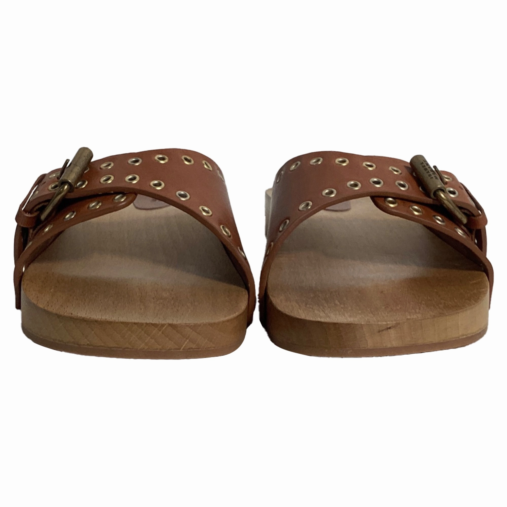 Isabel Marant Jaso Embellished Slides in Brown Leather Slippers Turtle