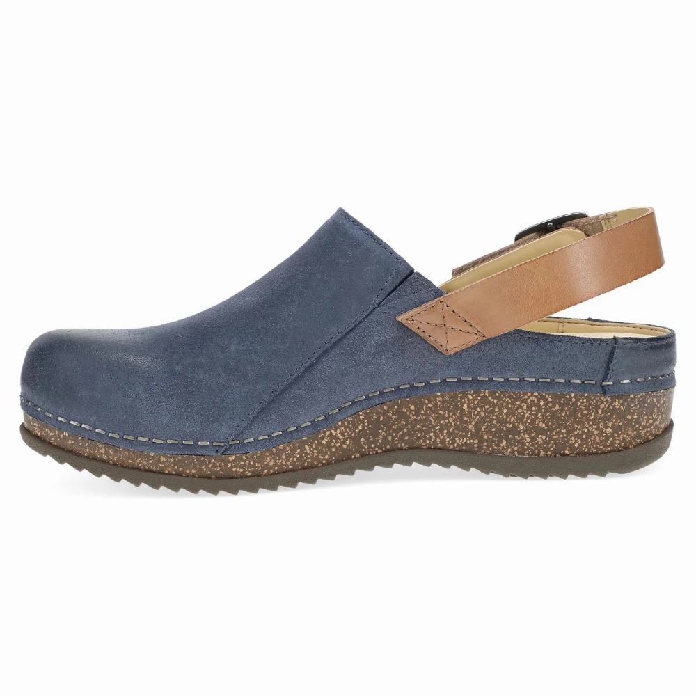 Large Buckle Clogs Dansko Merrin Blue Burnished Suede Mule (Women's)