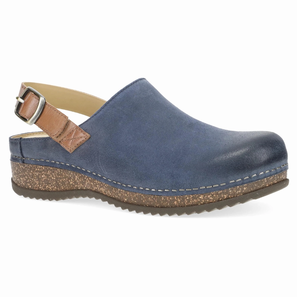 Massage Clogs Dansko Merrin Blue Burnished Suede Mule (Women's)