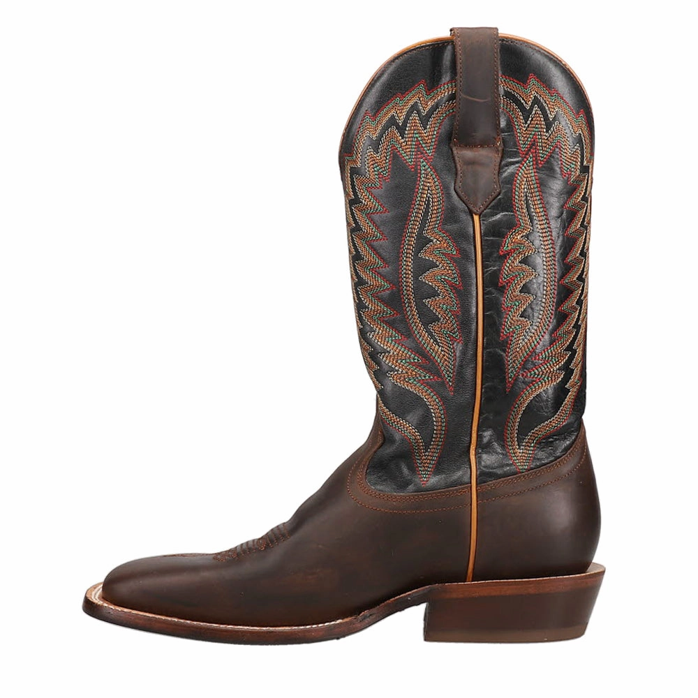 Suede Square Toe Boots Goat Embroidered Wide Square Toe Cowboy Boots