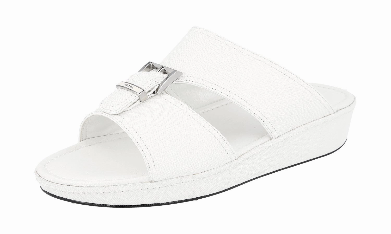 Prada Men's White Saffiano Leather Sandals 2X2938 Zebra Sandals