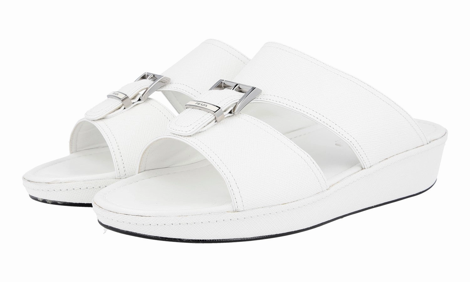 Slide Sandals Prada Men's White Saffiano Leather Sandals 2X2938