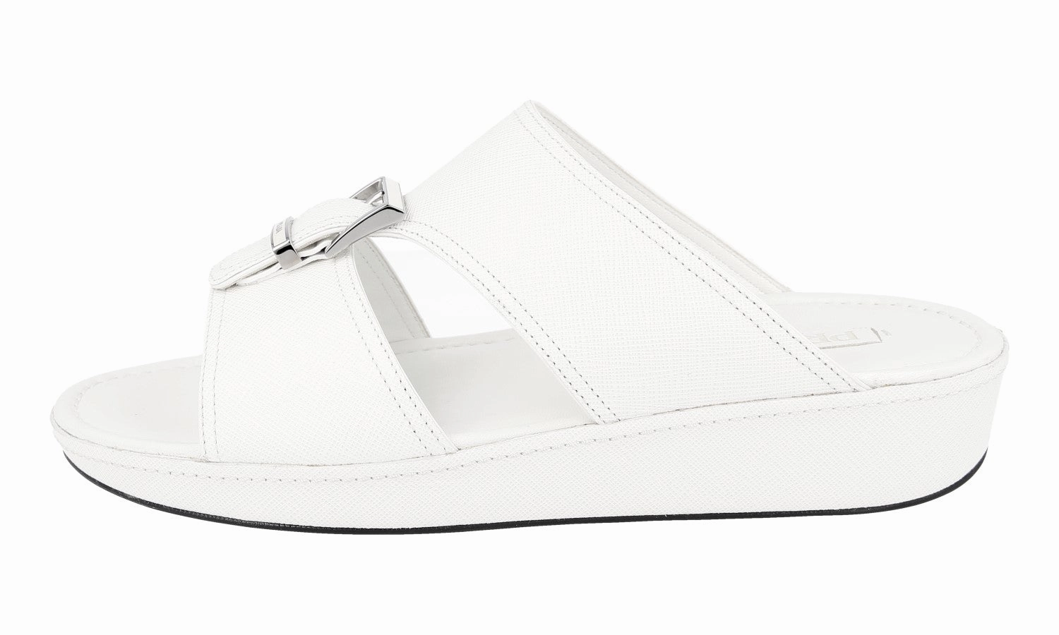 Prada Men's White Saffiano Leather Sandals 2X2938 Buckle For Sandals