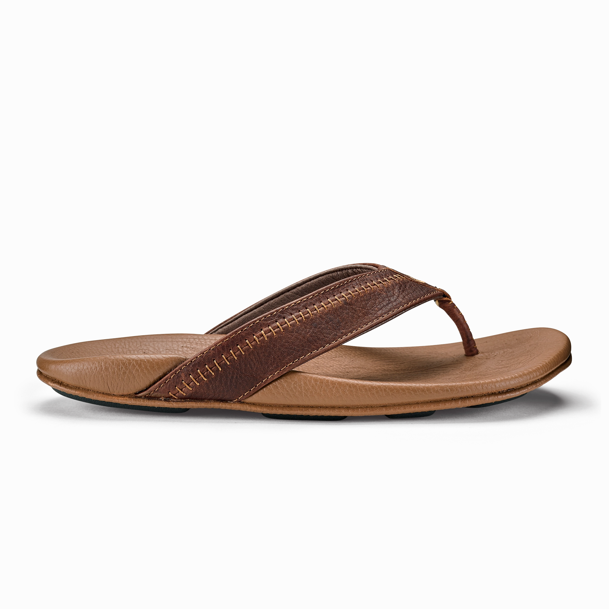Hiapo - Dark Java / Toffee Flip Flops With Flowers On Top