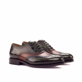 Tan Brogues Ladies Green & Medium Brown Polished Calf Brogue