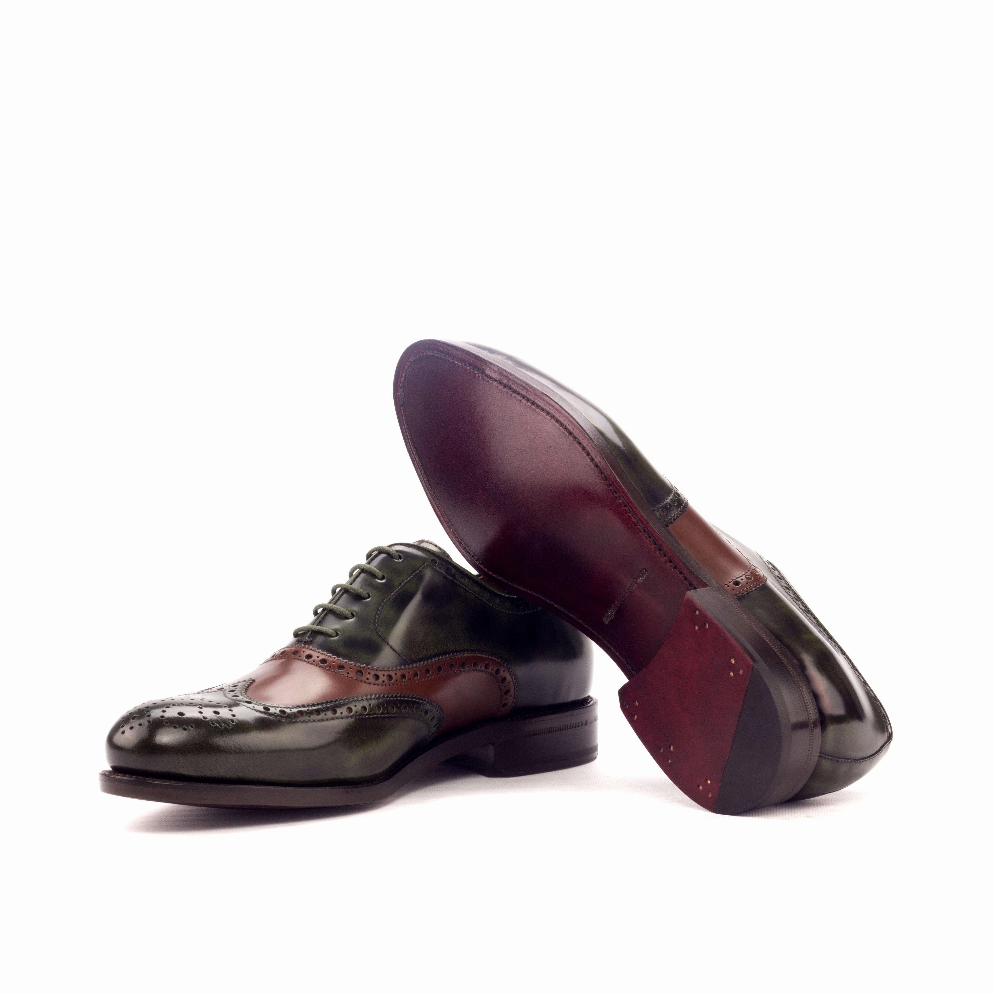 Green & Medium Brown Polished Calf Brogue Wide Fit Brogues