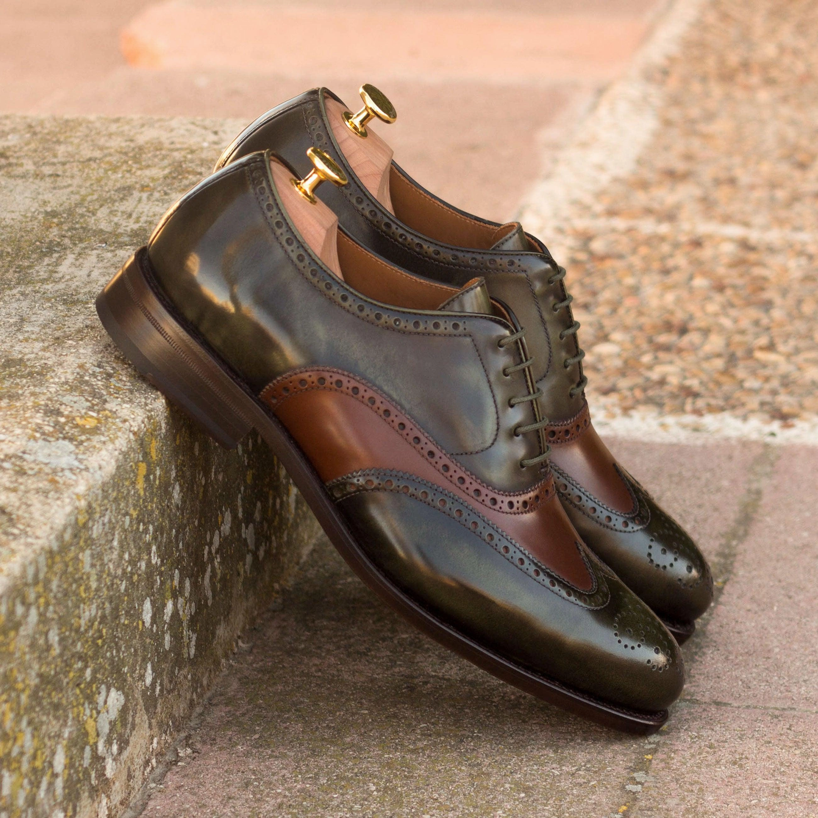 Green & Medium Brown Polished Calf Brogue Docs Brogues