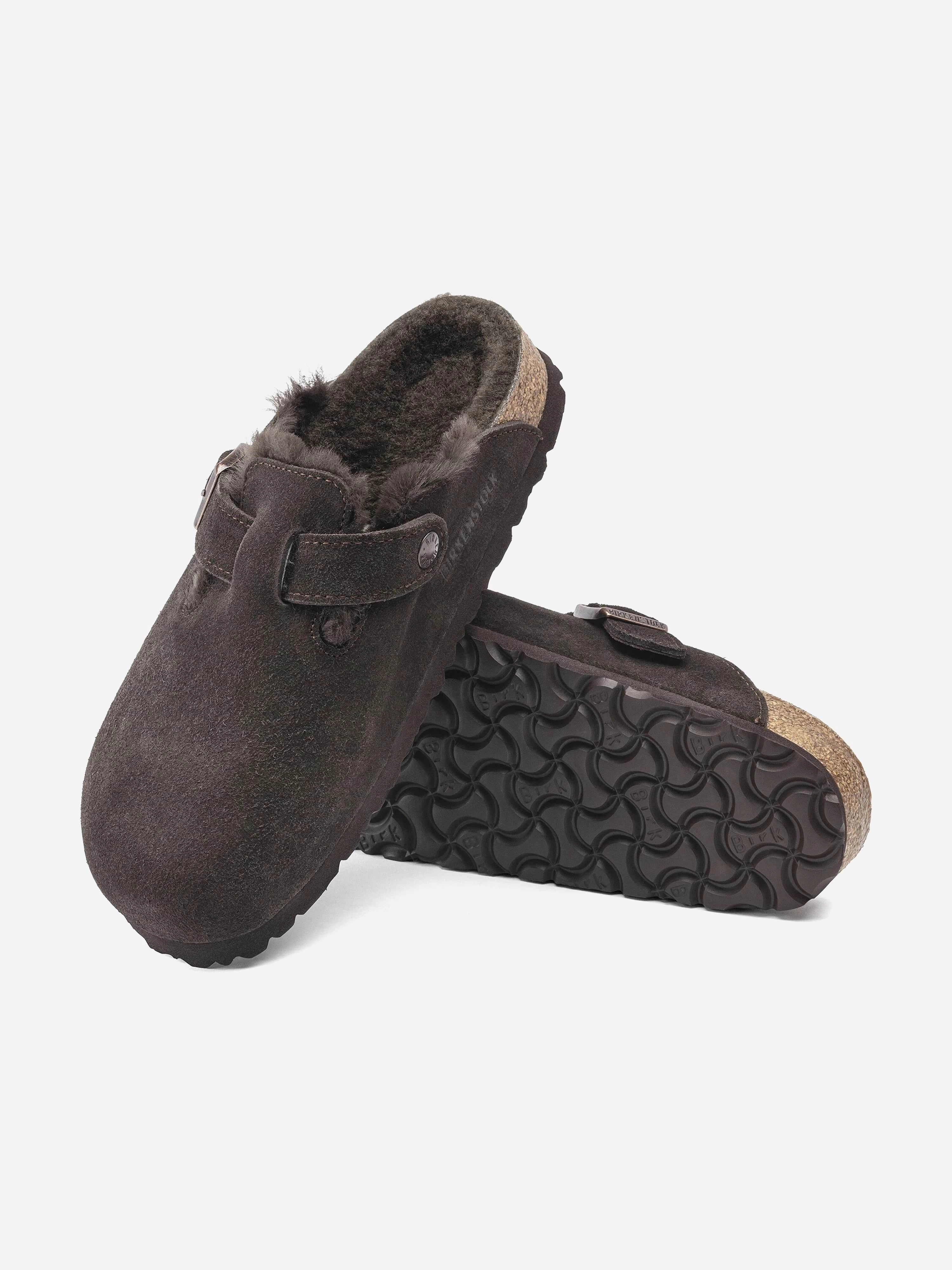 BIRKENSTOCK Boston Shearling Clogs in Brown Front Row Wrap Clogs