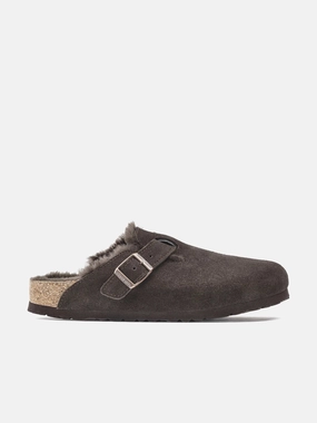 Block Heel Clogs BIRKENSTOCK Boston Shearling Clogs in Brown