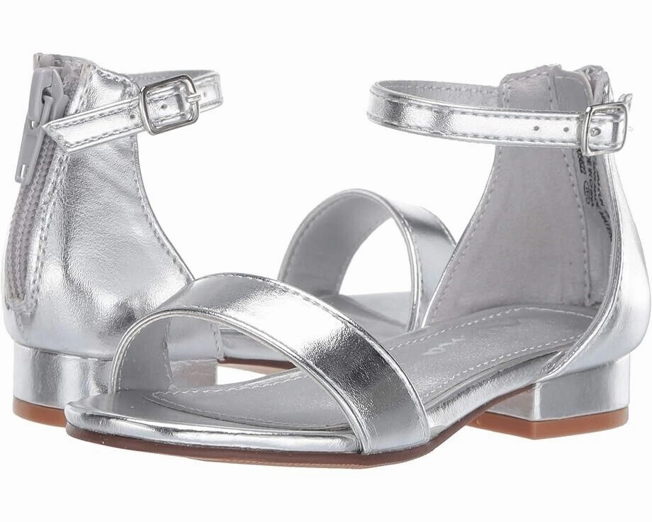 Nina Hidi-T Sandals Girls  Silver Metallic Ankle Strap Block Heel RHS3940 Salt Sea Sandals