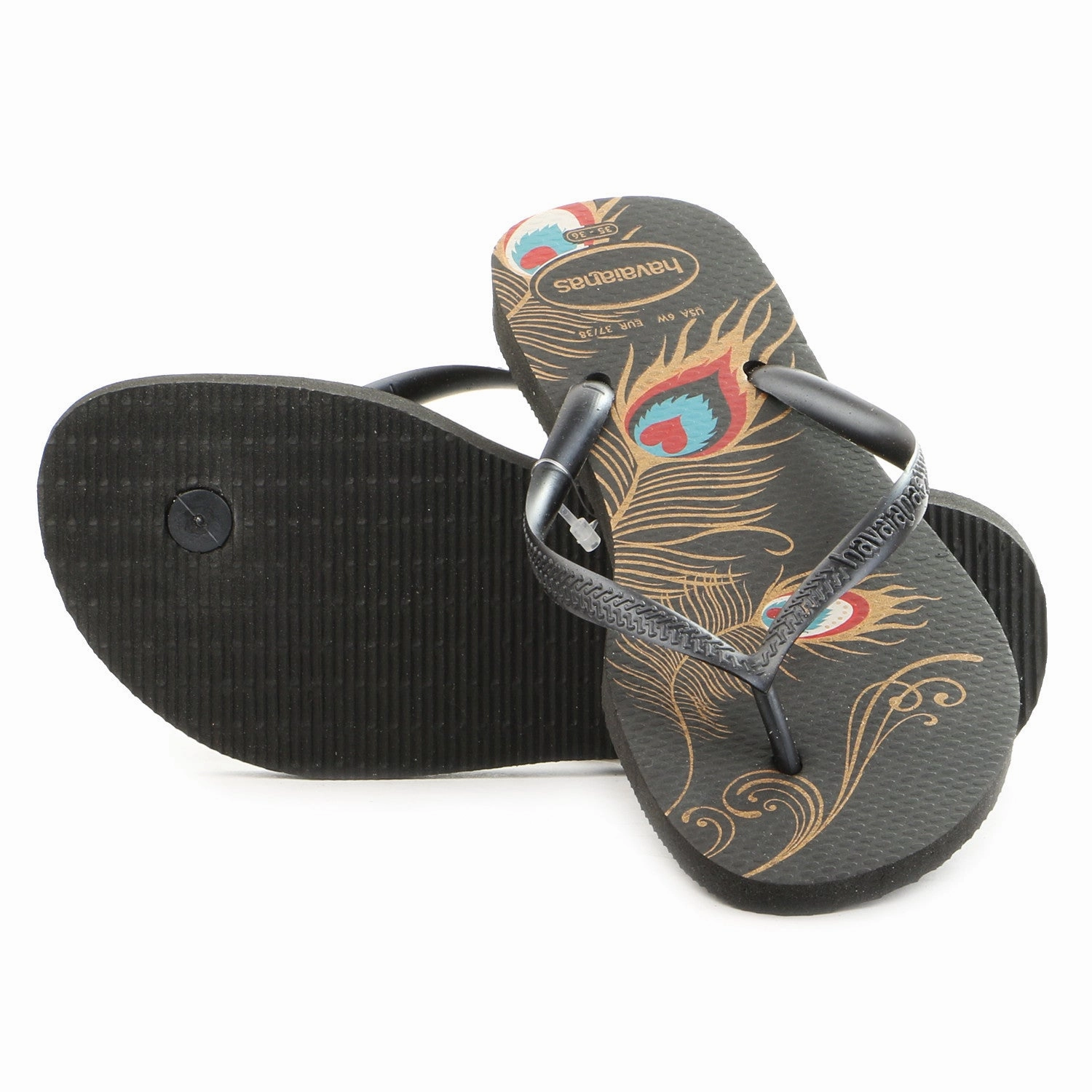 Havaianas Slim Peacock Thong Flip Flop Sandal - Black - Womens Dollar Flip Flops 2022