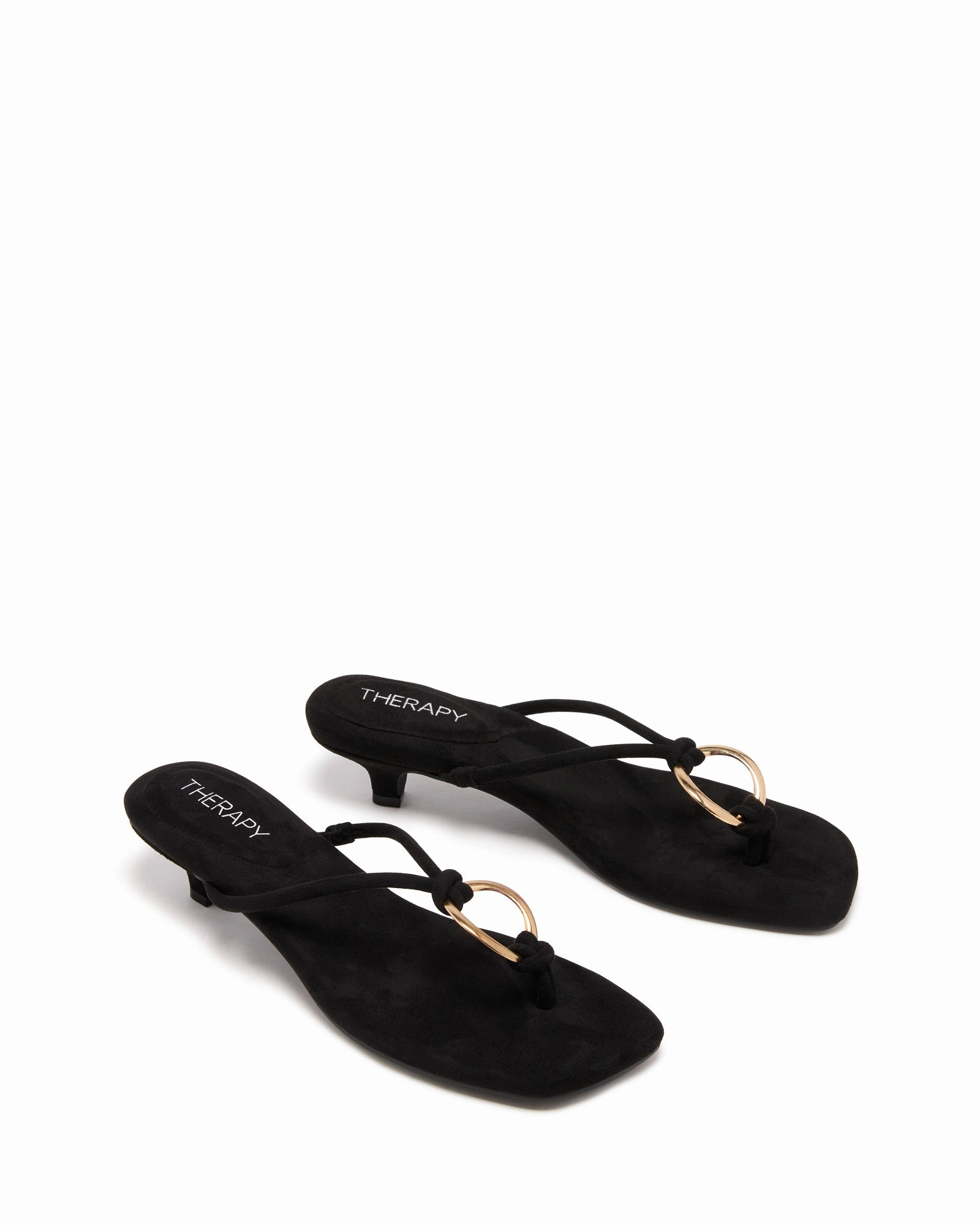 Haydn Thong Heel Black Microsuede High Heel Lesbians