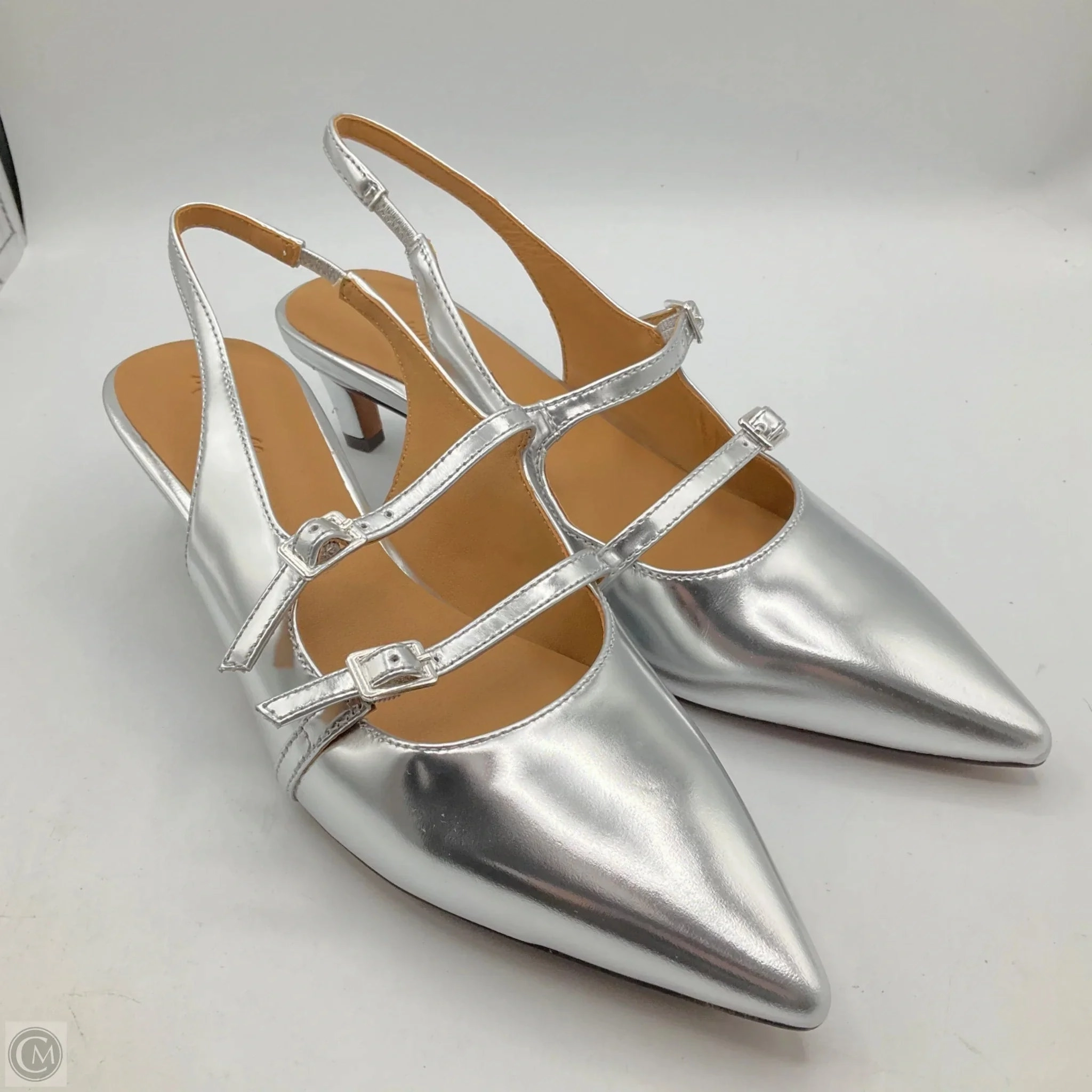 Heeled Boots Thigh High Shoes Heels Kitten By Madewell In Silver, Size: 7