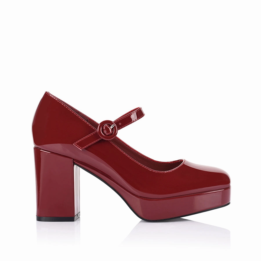 Hot High Heels Hennessy Mary Jane Platforms - Wine Patent