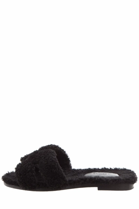 House Shoe Slippers Herms "Oran" Black Shearling Slides SZ 35