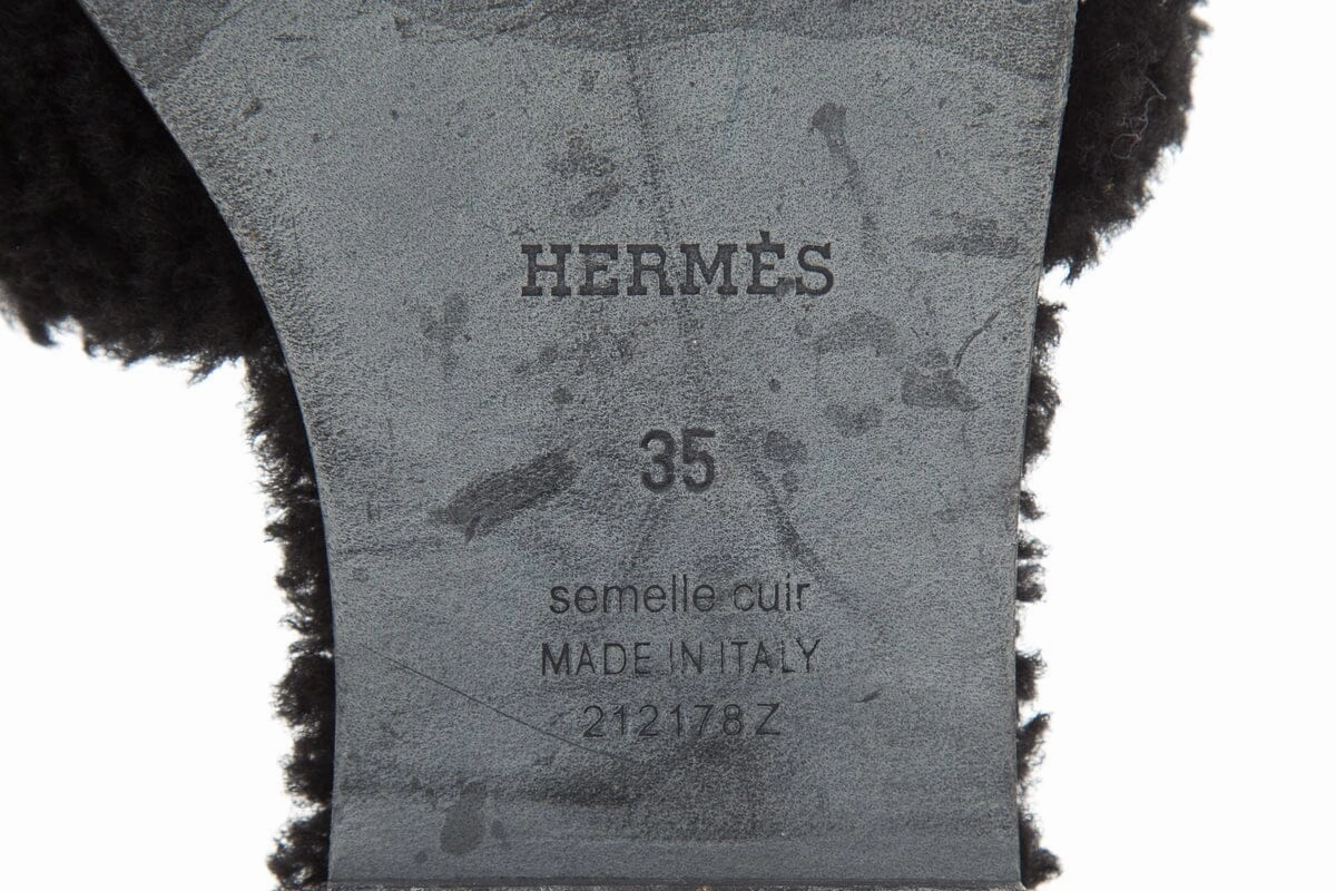 Vionic Sadie Slippers Herms "Oran" Black Shearling Slides SZ 35