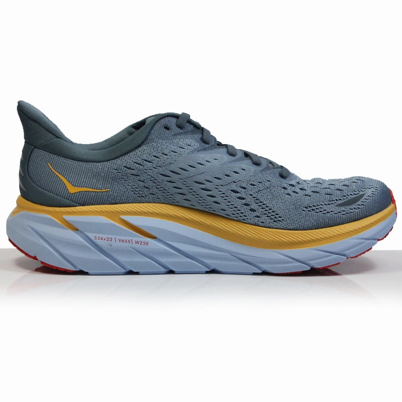 Running Shoes With Flat Feet Hoka One One Clifton 8 Men's 2E Wide Fit Running Shoe - Goblin Blue/Mountain Spring