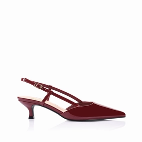 High Heel Sexy Lucas Slingback Kitten Heels - Wine Patent
