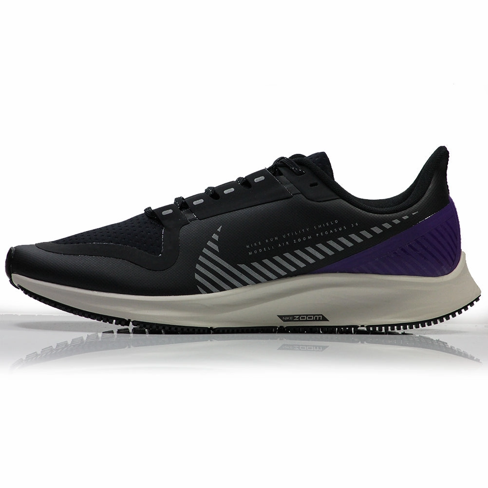 Nike Air Zoom Pegasus 36 Shield Men's Running Shoe - Black/Silver/VoltagePurple Running Shoes For Long Distance