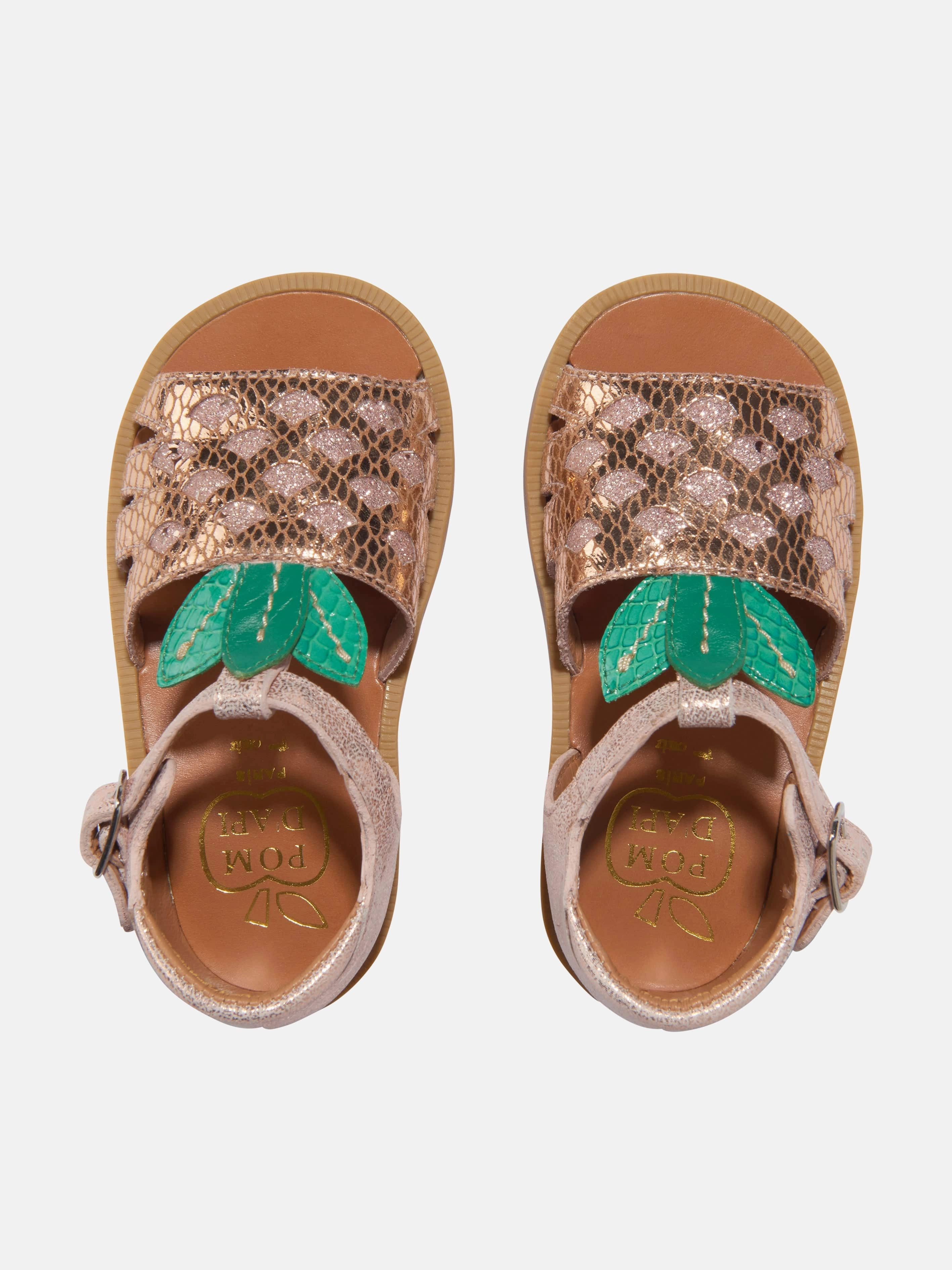 Sandals Arizona Pom D'Api Girls Leather Poppy Pineapple Sandals in Pink