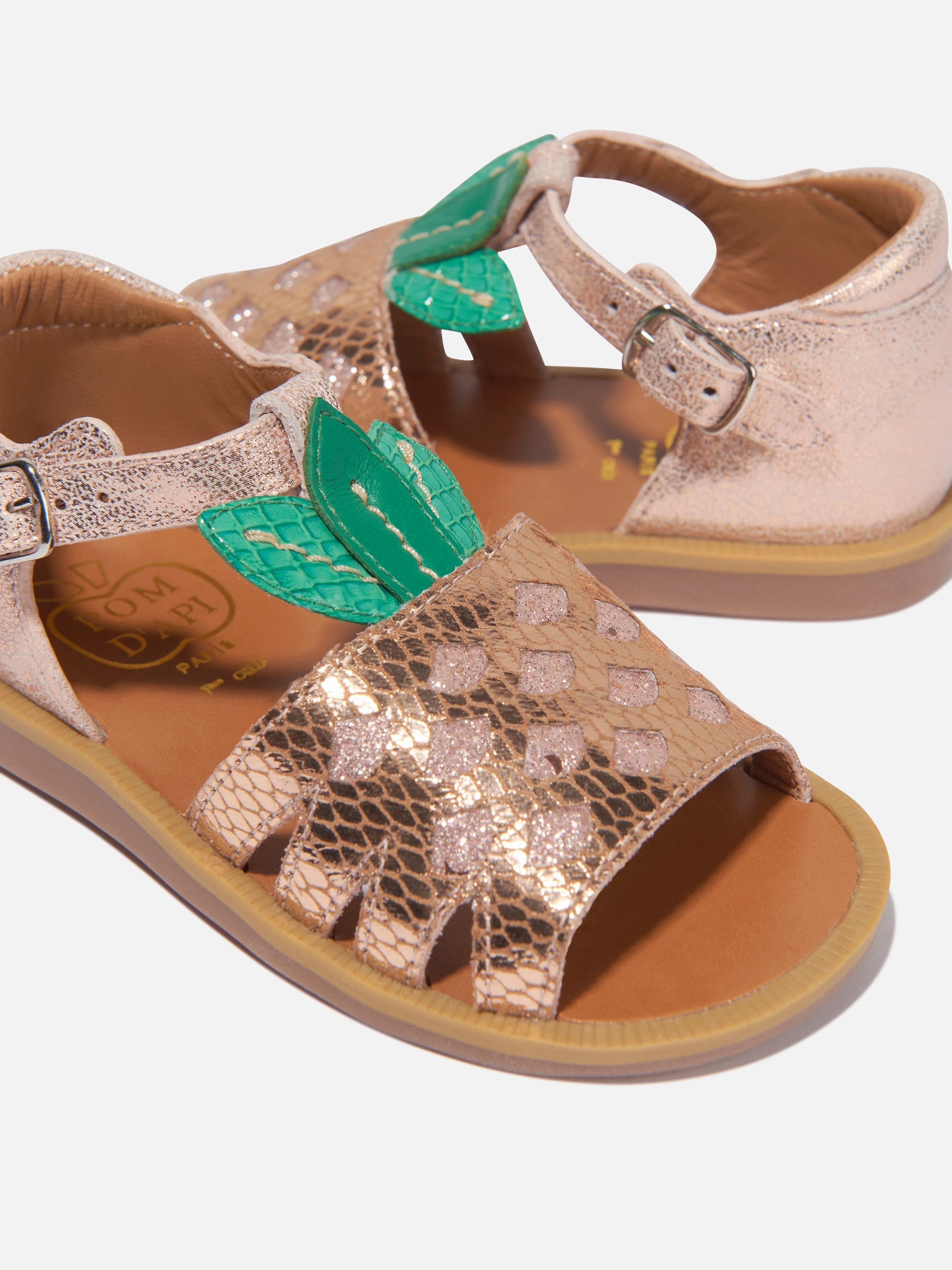 Qvc Sandals Pom D'Api Girls Leather Poppy Pineapple Sandals in Pink