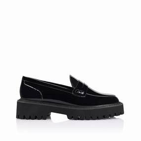 Brogues Suede Shoes Neon Chunky Loafers - Black Patent