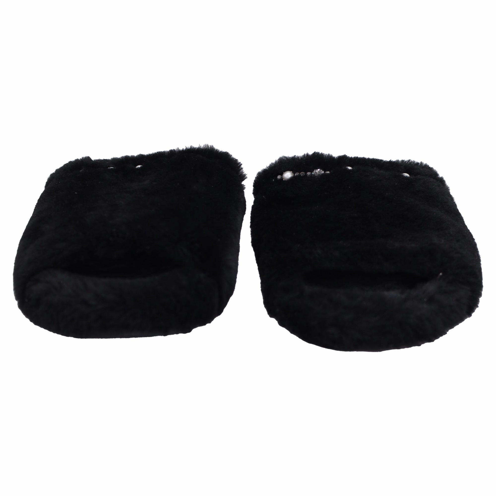Slippers With Hard Sole Jimmy Choo Acinda Shearling Crystal-Trimmed Slides in Black Nylon