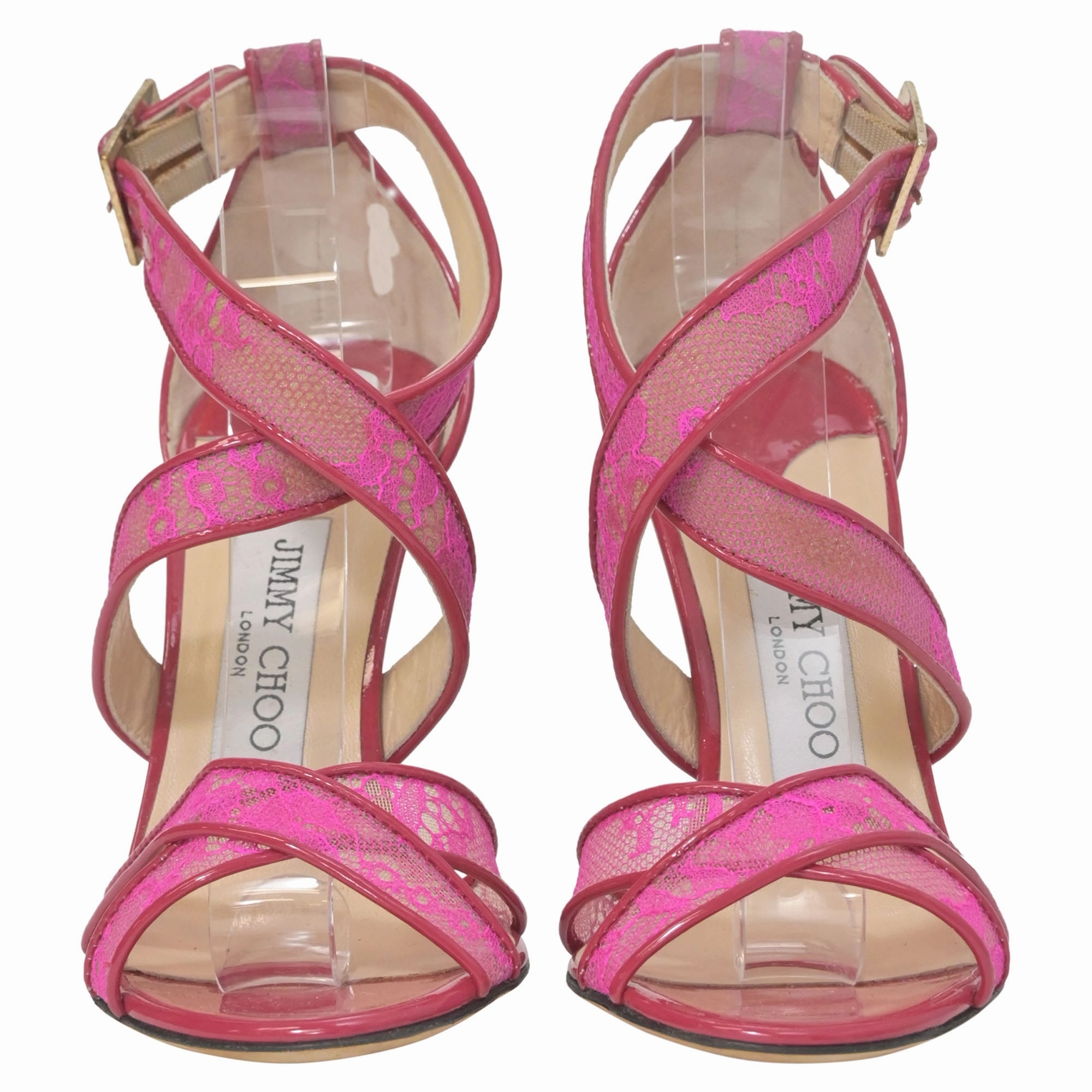 Jimmy Choo Lottie Lace Detail Strappy Heels in Pink Leather Teacher.in.high.heels