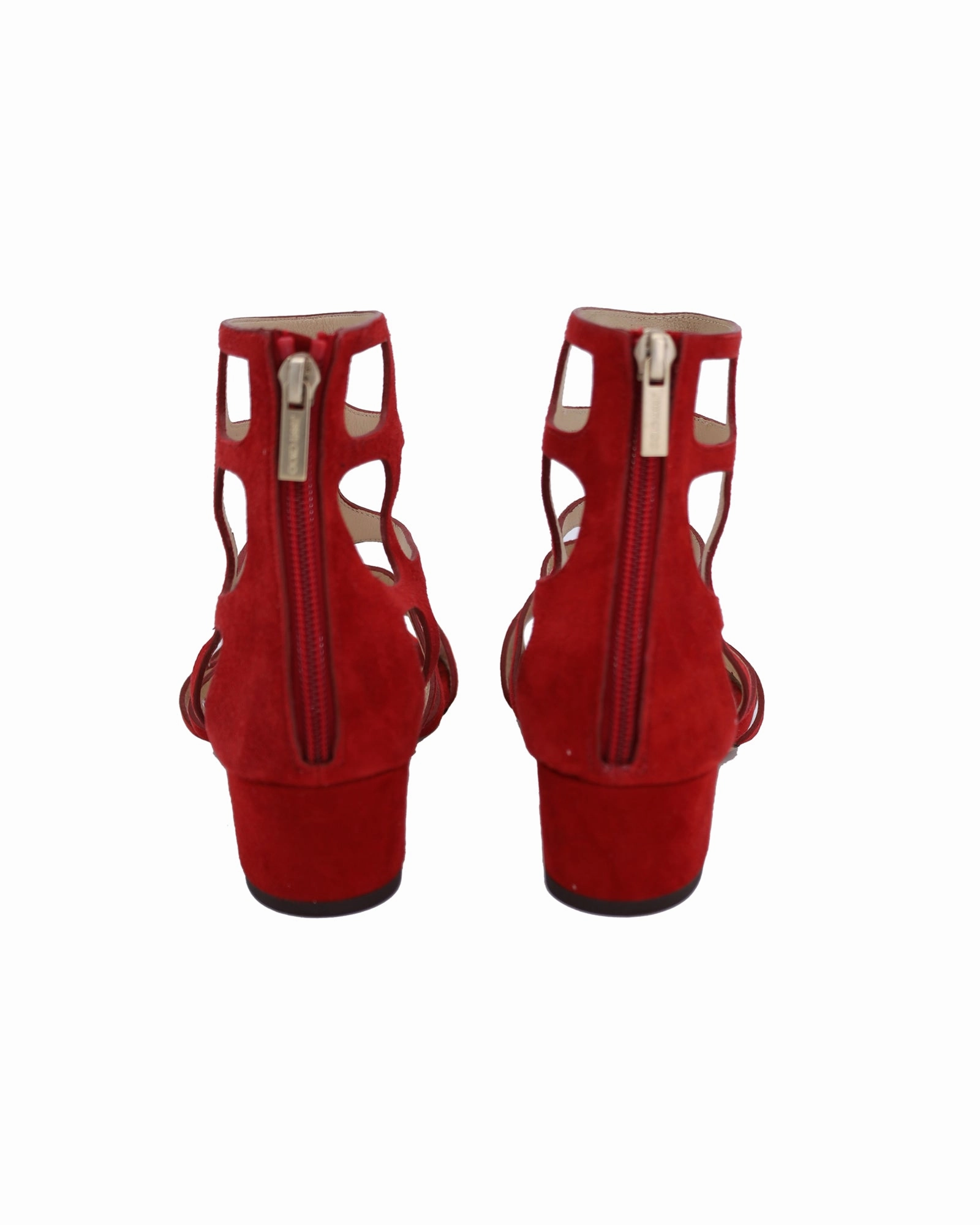 Jimmy Choo Ren 35 Cutout Sandals in Red Suede Extra Wide Sandals