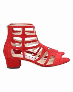 Flat Dress Sandals Jimmy Choo Ren 35 Cutout Sandals in Red Suede