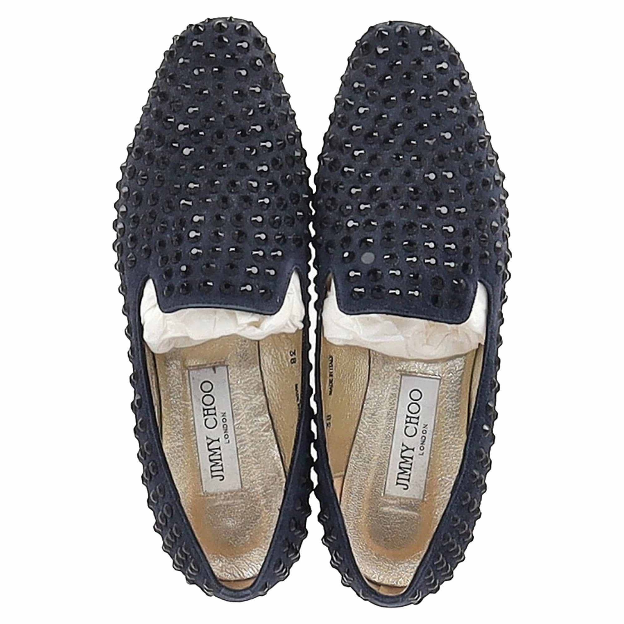 Jimmy Choo Studded Loafers in Navy Blue Suede Heel Pads For Loafers