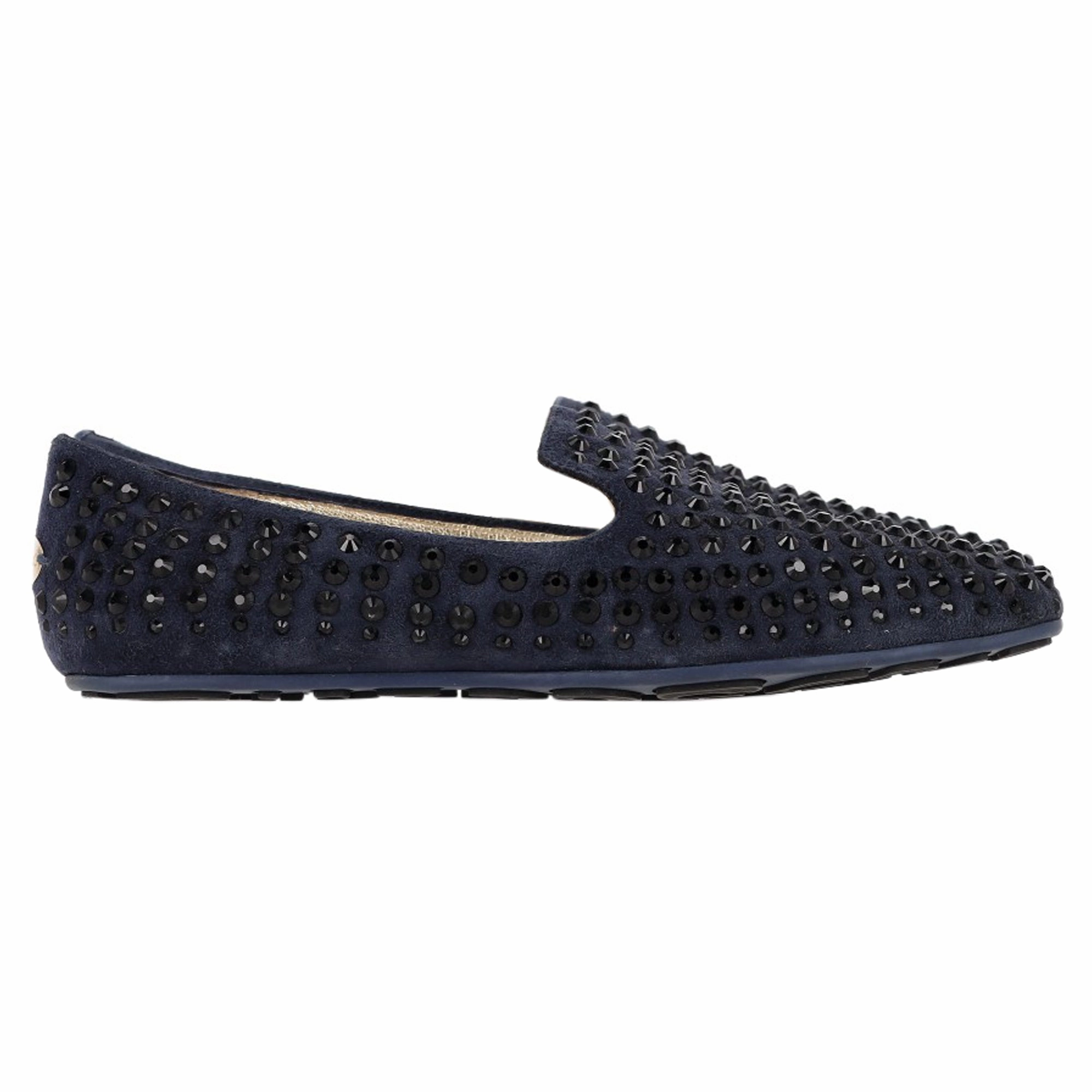 Jimmy Choo Studded Loafers in Navy Blue Suede Loafers Fall