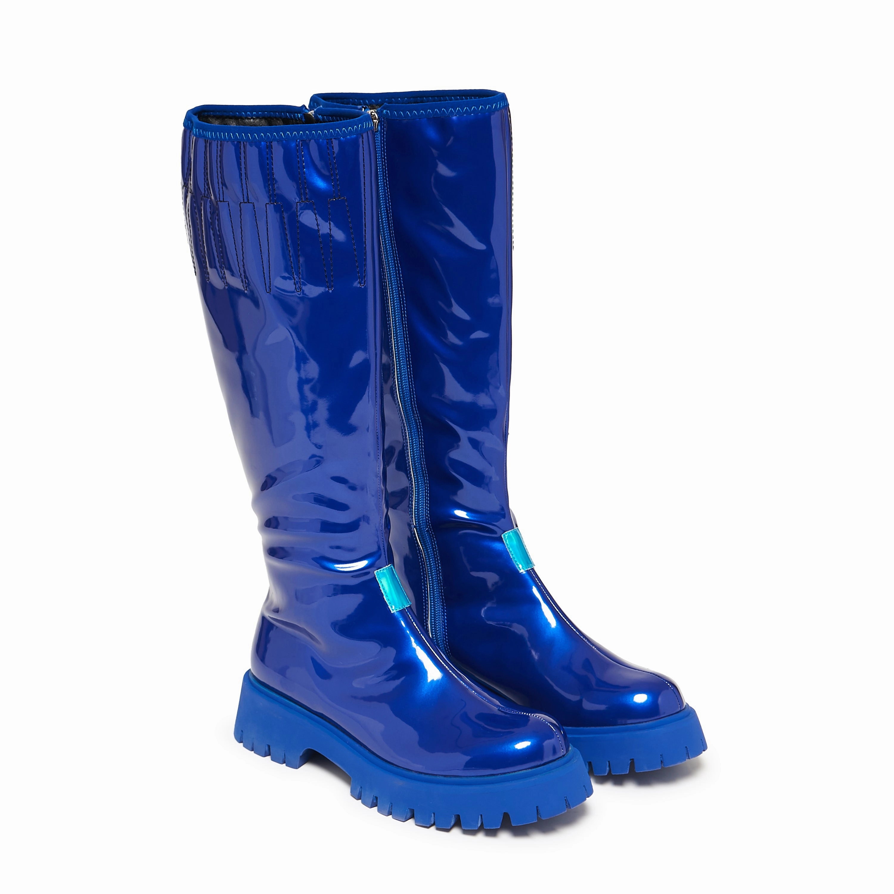 KAITO Polished Long Boots - Blue Tan Knee High Boots Size 8