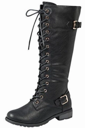 Rosie Leather Knee High Chunky Boots Knee High Buckled Combat Boots
