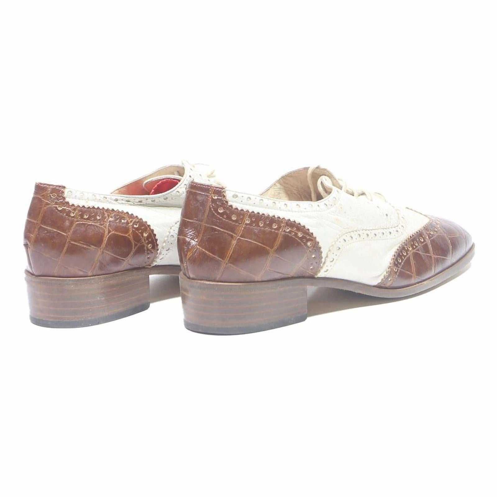 LARIO Womens Leather Brogue Shoes White & Brown UK 5 Classic Stylish Footwear Air Force 1 Luxe Brogue