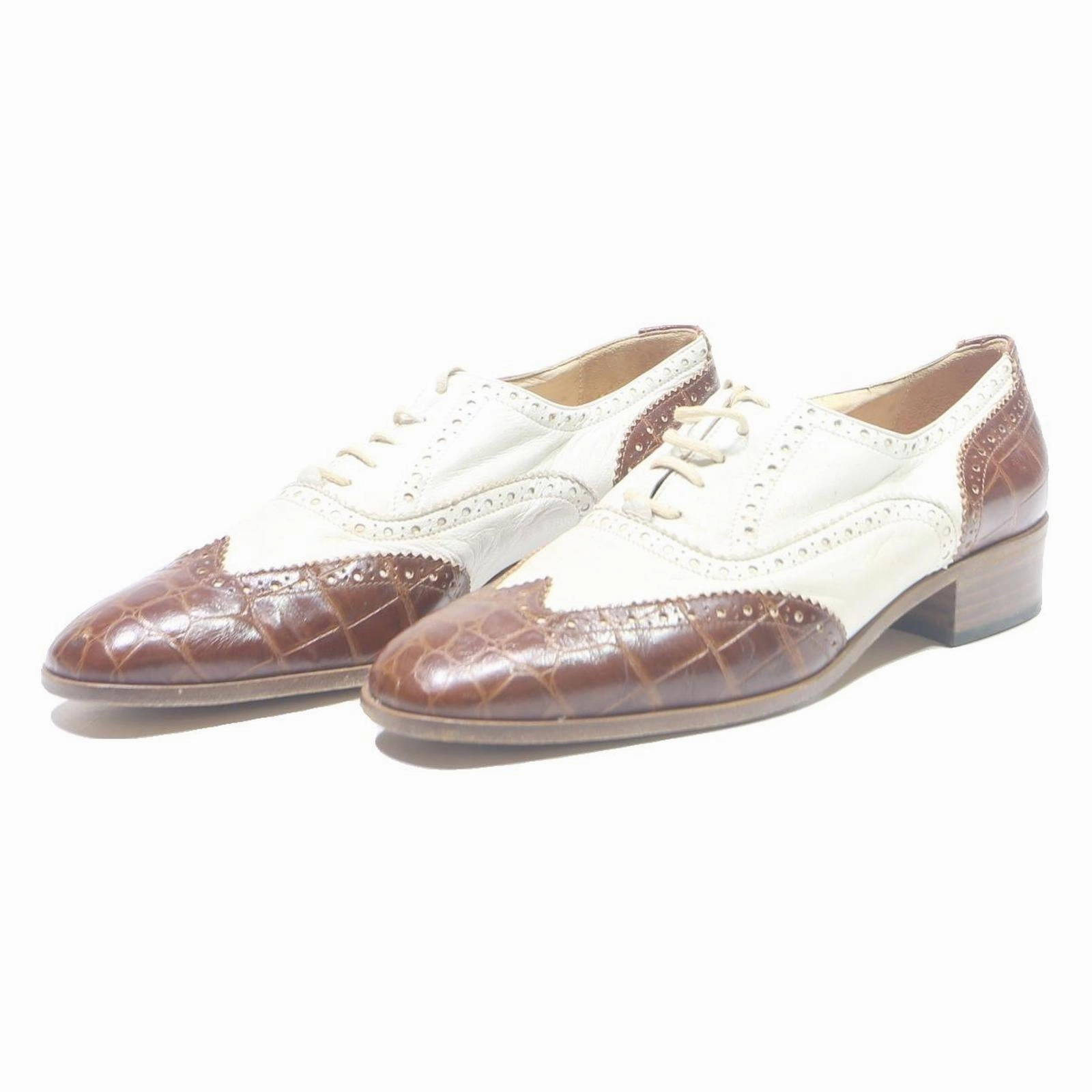 LARIO Womens Leather Brogue Shoes White & Brown UK 5 Classic Stylish Footwear Berlin Brogue